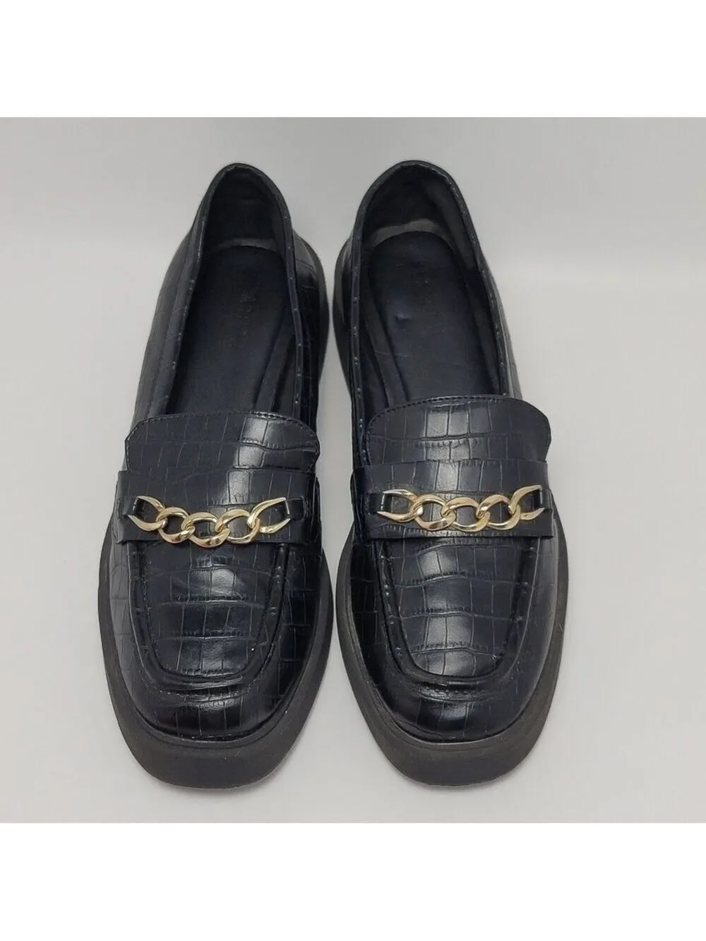 Reaction Kenneth Cole Sienna Lug Black Loafers Shoes With Chain Size 9